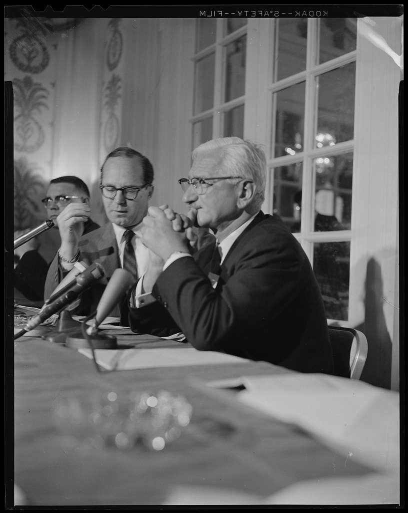 An image of Albert Sabin and others whilst on a panel to discuss the polio vaccine.